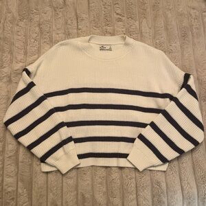 Hollister Striped Cream and Navy Sweater